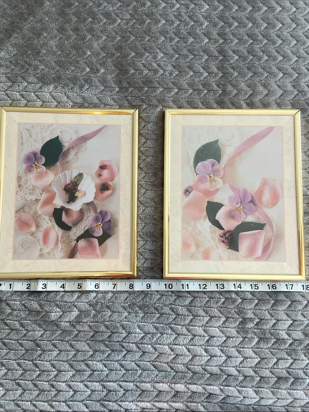 Framed Pink Floral Print Wall Art Pair - Gold Frames